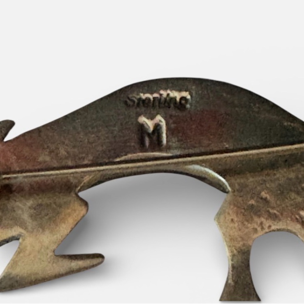 Vintage Navajo Sterling and Blue Lizard Brooch - Picture 3 of 4